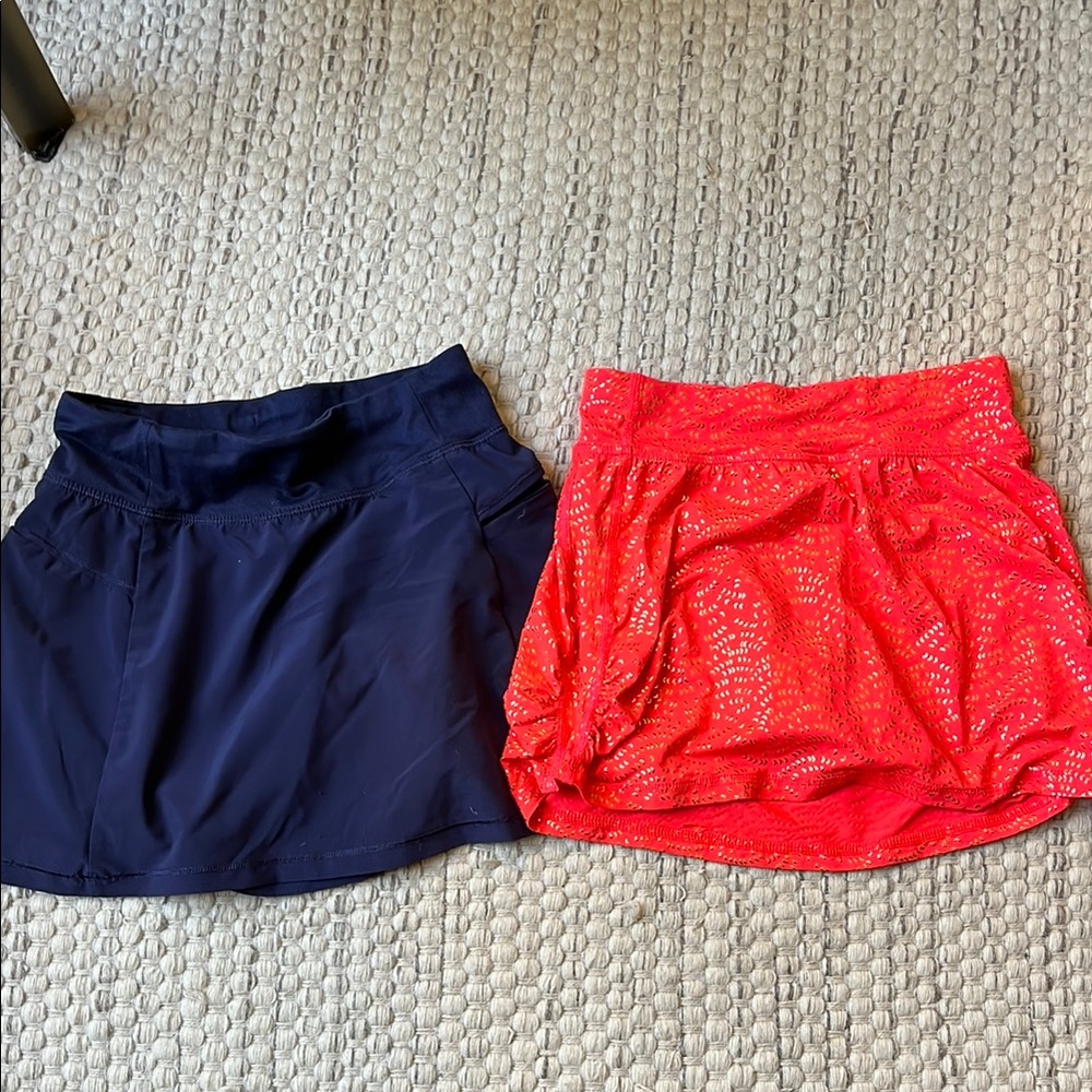 Girls All in Motion Athletic Skirts Skorts, size m or 7/8, red/orange and navy